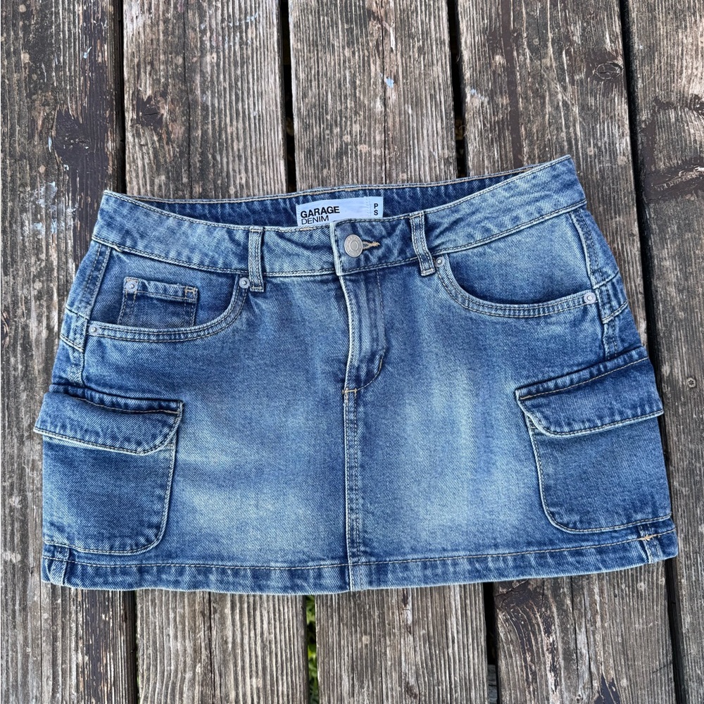 Garage Denim Blue Cargo Mini Skirt